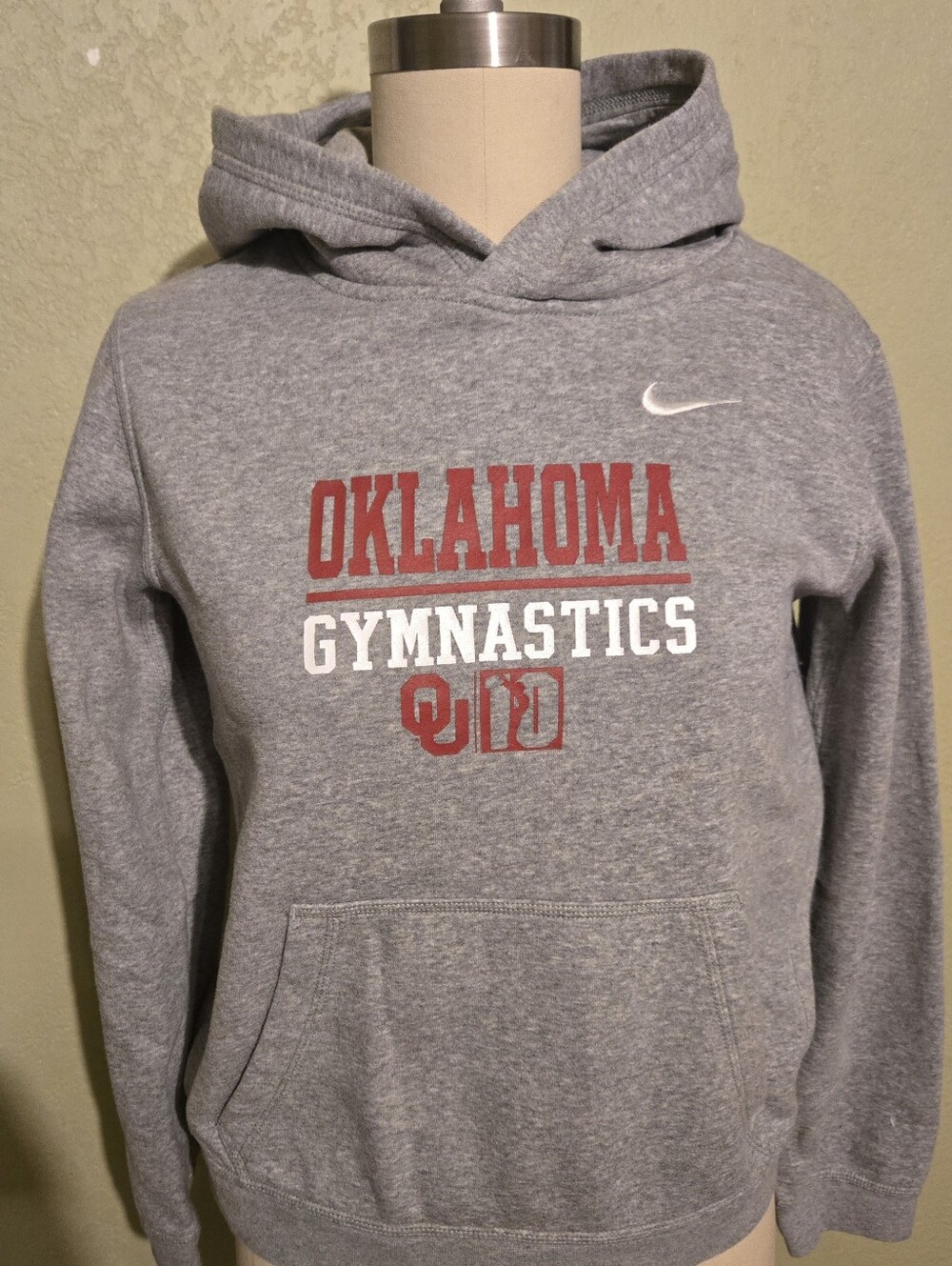 Nike Gray XL Youth Hoodie with Red and White Oklahoma Gymnastics Logo